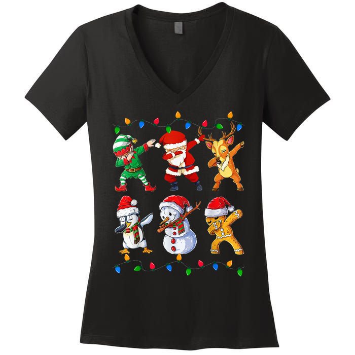 Dabbing Santa Elf Friends Christmas Funny Xmas Dab Women's V-Neck T-Shirt