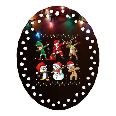 Dabbing Santa Elf Friends Christmas Xmas Gifts Ceramic Oval Ornament