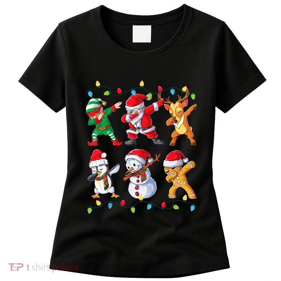 Dabbing Santa Elf Friends Christmas Womens T-Shirt