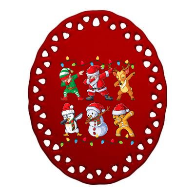 Dabbing Santa Elf Friends Christmas Ceramic Oval Ornament