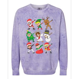 Dabbing Santa Elf Friends Christmas Colorblast Crewneck Sweatshirt