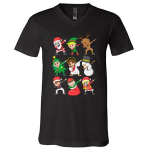 Dabbing Santa Elf Friends Christmas V-Neck T-Shirt