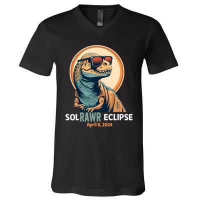 Dinosaur Solar Eclipse April 8 2024 Eclipse Trex V-Neck T-Shirt