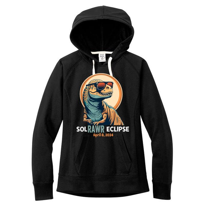 Dinosaur Solar Eclipse April 8 2024 Eclipse Trex Women's Fleece Hoodie