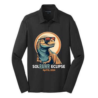 Dinosaur Solar Eclipse April 8 2024 Eclipse Trex Silk Touch Performance Long Sleeve Polo