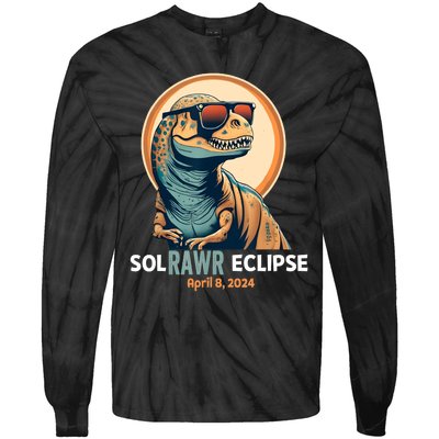 Dinosaur Solar Eclipse April 8 2024 Eclipse Trex Tie-Dye Long Sleeve Shirt