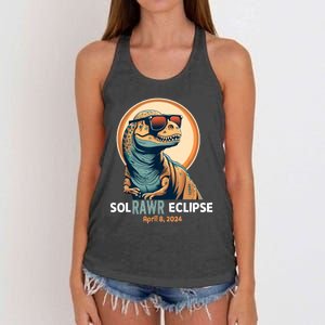 Dinosaur Solar Eclipse April 8 2024 Eclipse Trex Women's Knotted Racerback Tank