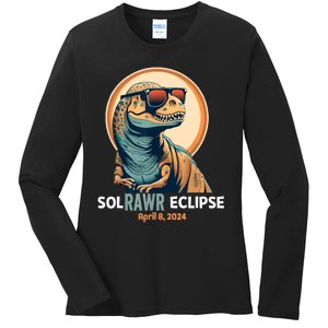 Dinosaur Solar Eclipse April 8 2024 Eclipse Trex Ladies Long Sleeve Shirt