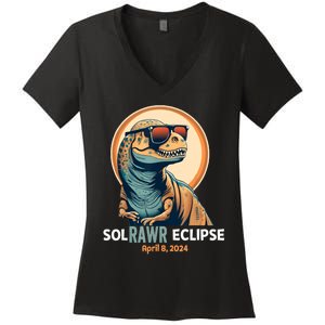 Dinosaur Solar Eclipse April 8 2024 Eclipse Trex Women's V-Neck T-Shirt