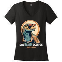 Dinosaur Solar Eclipse April 8 2024 Eclipse Trex Women's V-Neck T-Shirt