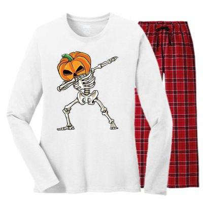 Dabbing Skeleton For Boy Halloween 2024 Women's Long Sleeve Flannel Pajama Set 