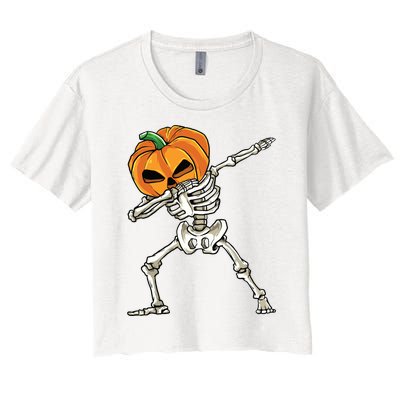 Dabbing Skeleton For Boy Halloween 2024 Women's Crop Top Tee