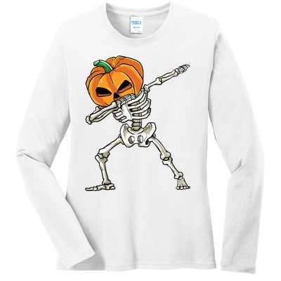 Dabbing Skeleton For Boy Halloween 2024 Ladies Long Sleeve Shirt