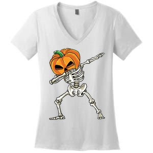 Dabbing Skeleton For Boy Halloween 2024 Women's V-Neck T-Shirt