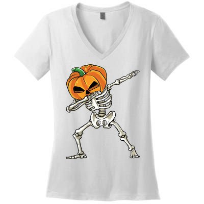 Dabbing Skeleton For Boy Halloween 2024 Women's V-Neck T-Shirt