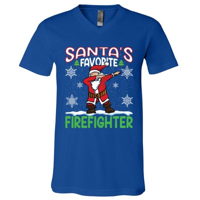 Dab Santas Favorite Firefighter Christmas Santa Dabbing Funny Gift V-Neck T-Shirt