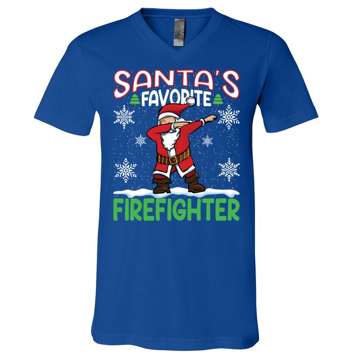 Dab Santas Favorite Firefighter Christmas Santa Dabbing Funny Gift V-Neck T-Shirt