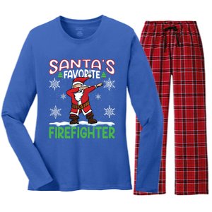 Dab Santas Favorite Firefighter Christmas Santa Dabbing Funny Gift Women's Long Sleeve Flannel Pajama Set 