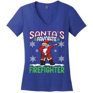 Dab Santas Favorite Firefighter Christmas Santa Dabbing Funny Gift Women's V-Neck T-Shirt