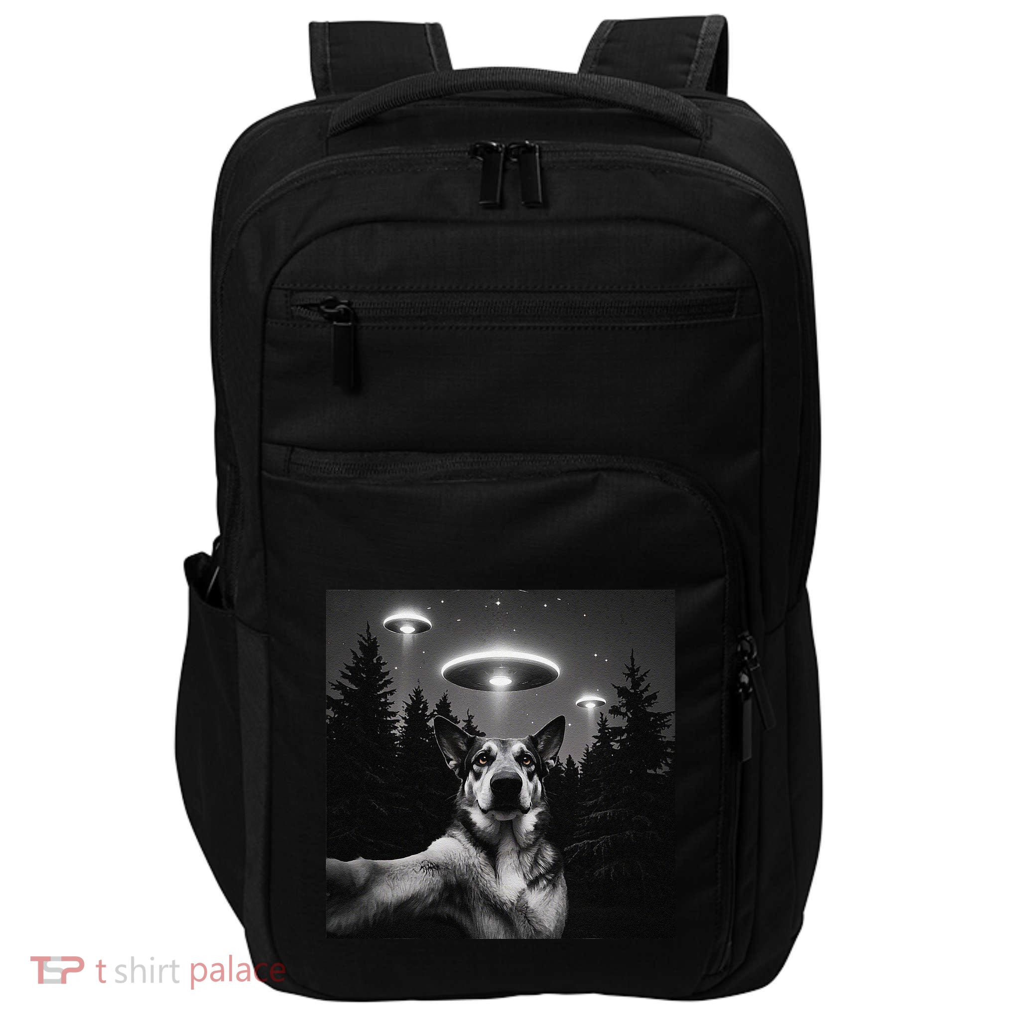 Dog Selfie Funny Invasion Meme Retro Alien Dog Ufo Selfie .Png Impact Tech Backpack