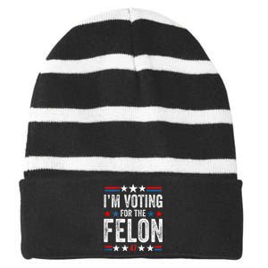 Double Sided Front And Back IM Voting Convicted Felon 2024 Striped Beanie with Solid Band