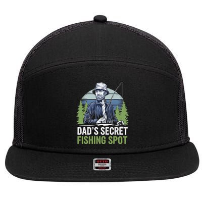 Dads Secret Fishing Spot Funny Fathers Day Fish Lover 7 Panel Mesh Trucker Snapback Hat