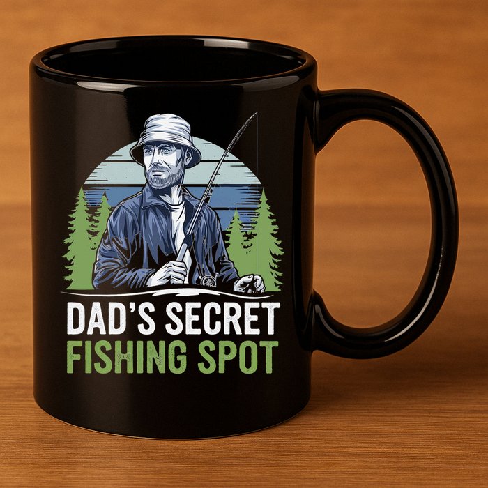 Dads Secret Fishing Spot Funny Fathers Day Fish Lover 11oz C Handle Ceramic Mug