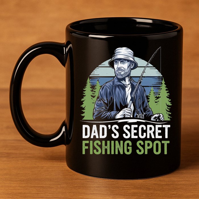 Dads Secret Fishing Spot Funny Fathers Day Fish Lover 11oz C Handle Ceramic Mug