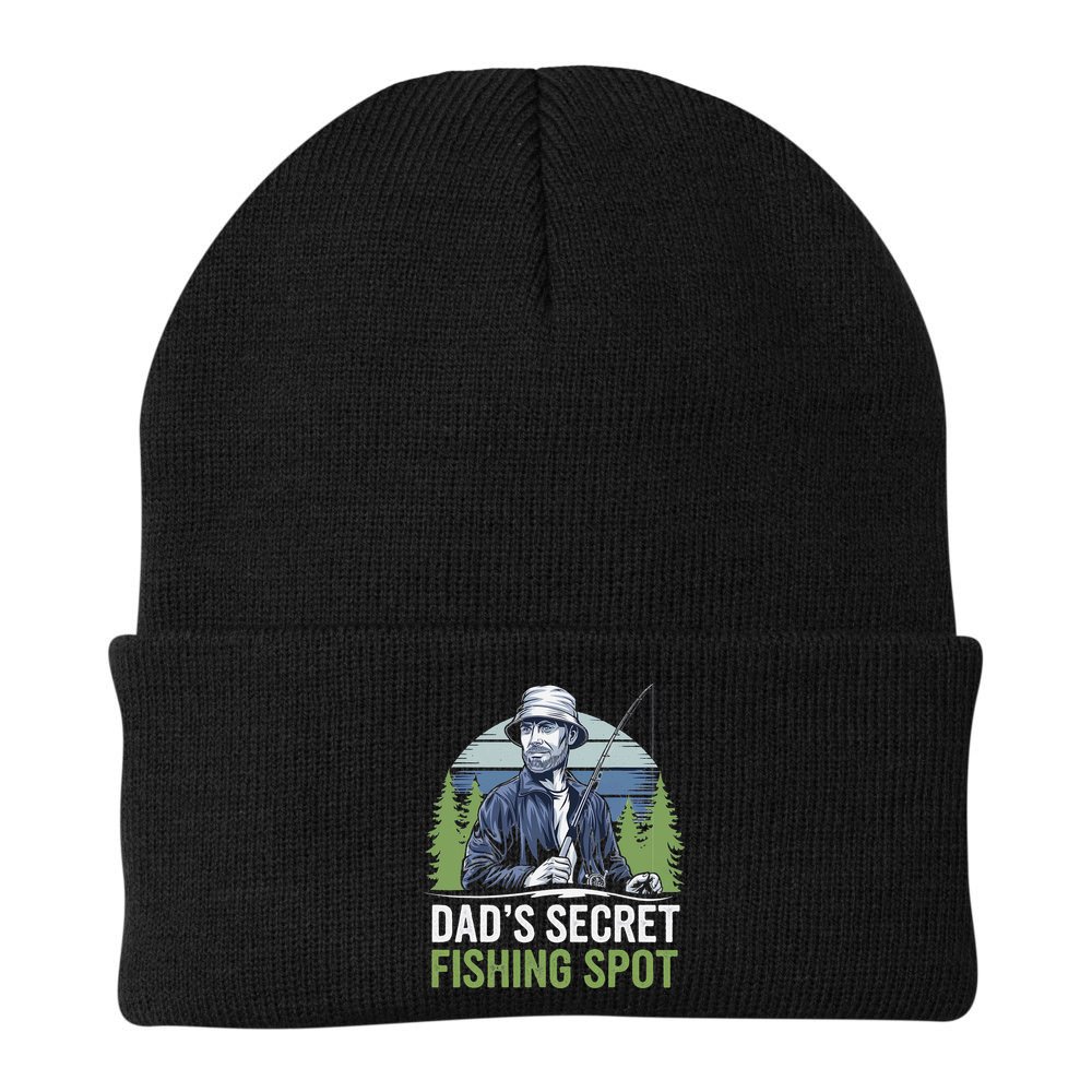 Dads Secret Fishing Spot Funny Fathers Day Fish Lover Beanie