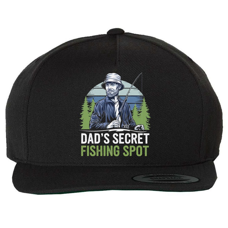 Dads Secret Fishing Spot Funny Fathers Day Fish Lover Wool Snapback Cap