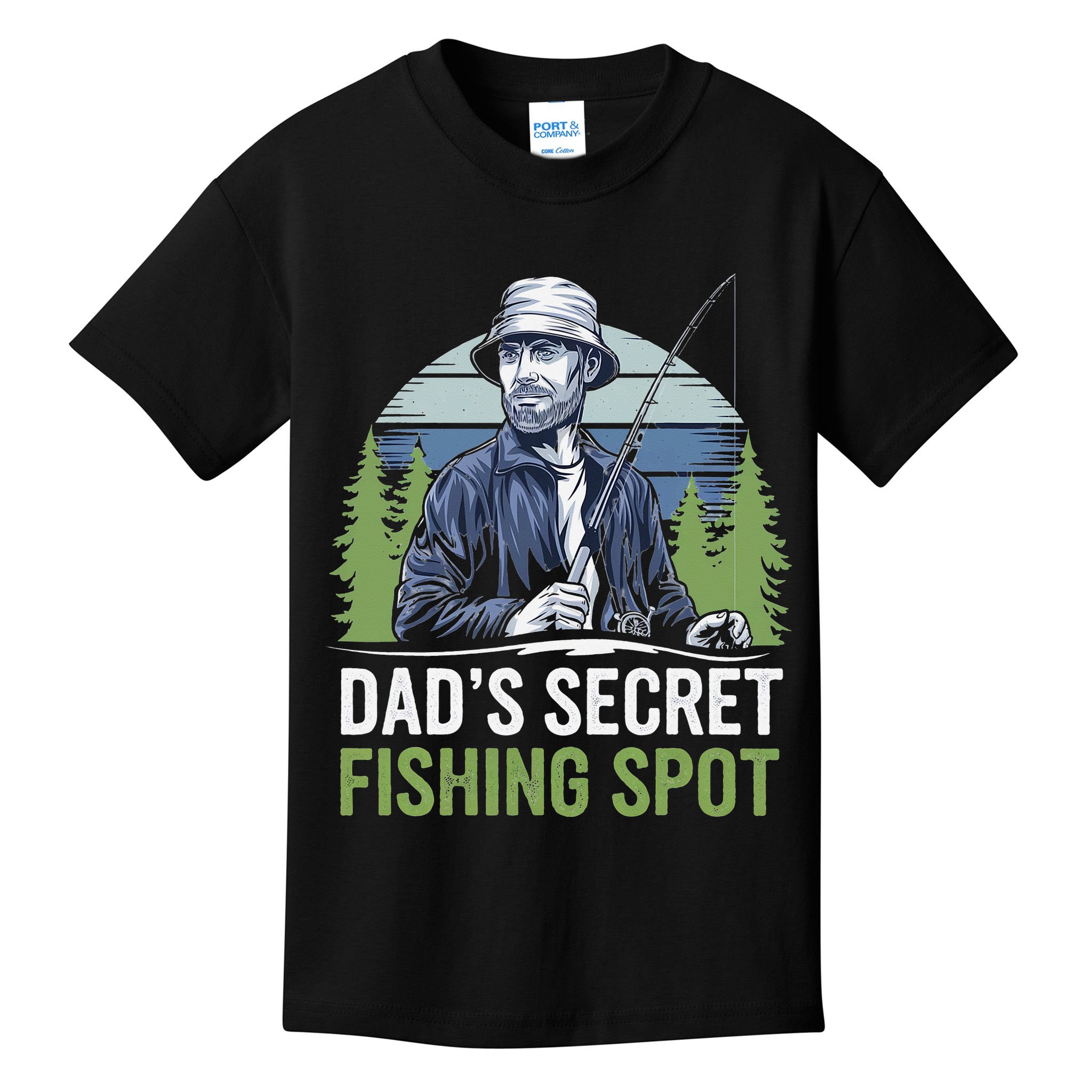 Dads Secret Fishing Spot Funny Fathers Day Fish Lover Kids T-Shirt