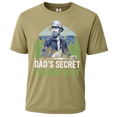 Dads Secret Fishing Spot Funny Fathers Day Fish Lover Cooling Performance Crew T-Shirt