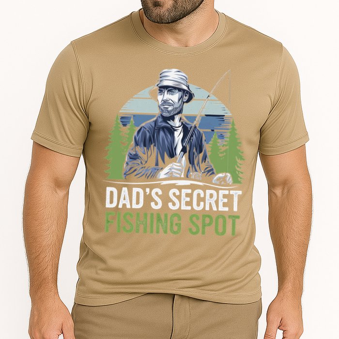 Dads Secret Fishing Spot Funny Fathers Day Fish Lover Cooling Performance Crew T-Shirt