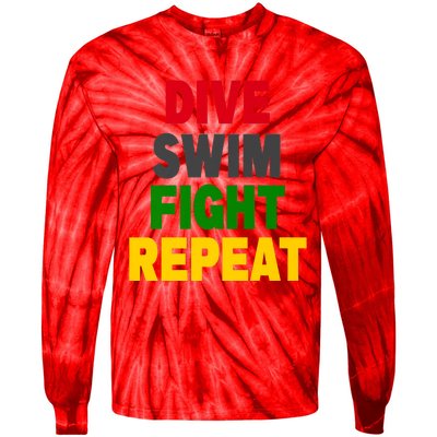 Dive Swim Fight Repeat Tie-Dye Long Sleeve Shirt