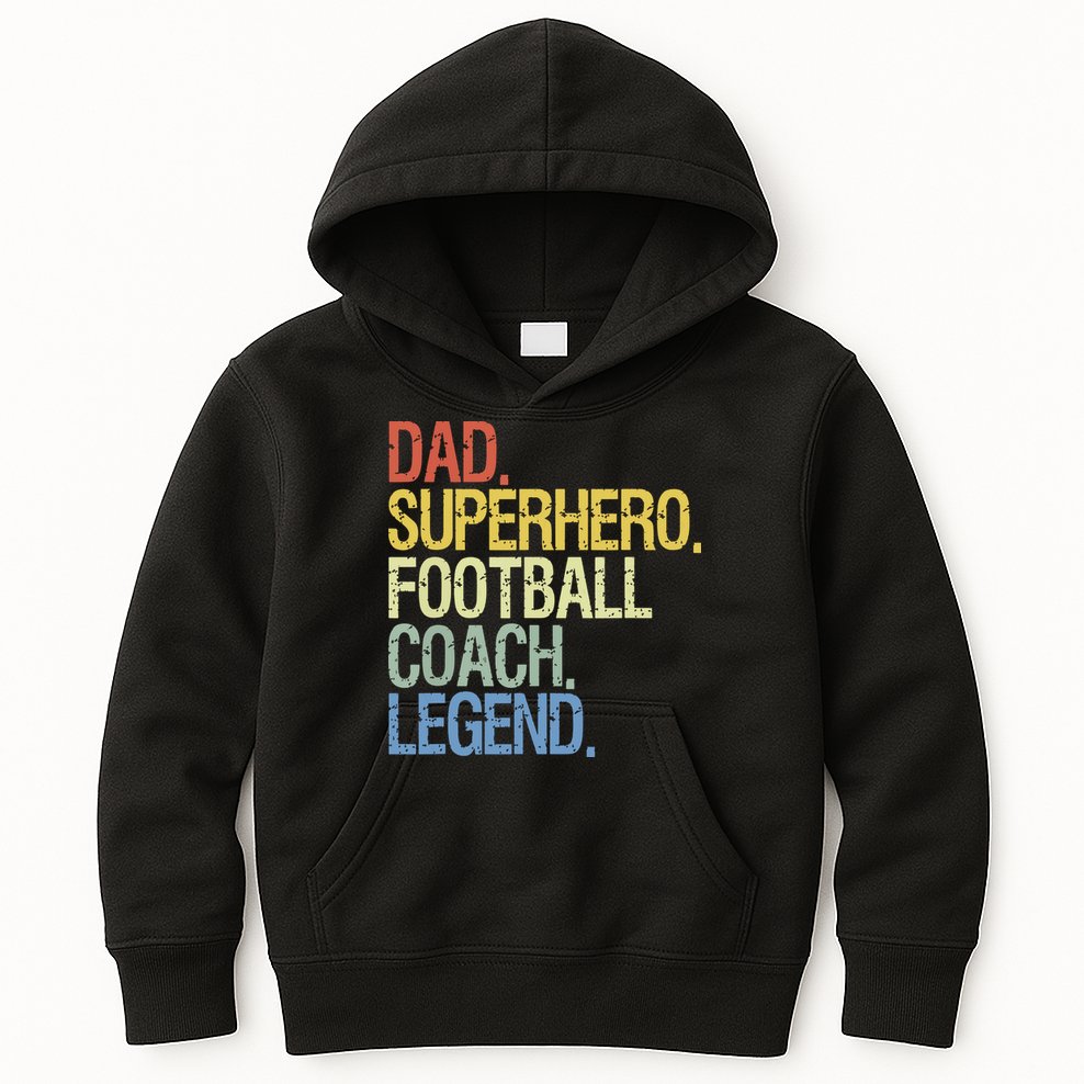 Dad Superhero Football Coach Legend Kids Hoodie