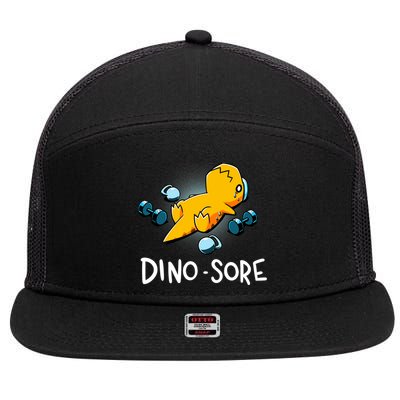 Dino Sore Funny Dinosaur Workout Gym Lifting Fitness 7 Panel Mesh Trucker Snapback Hat