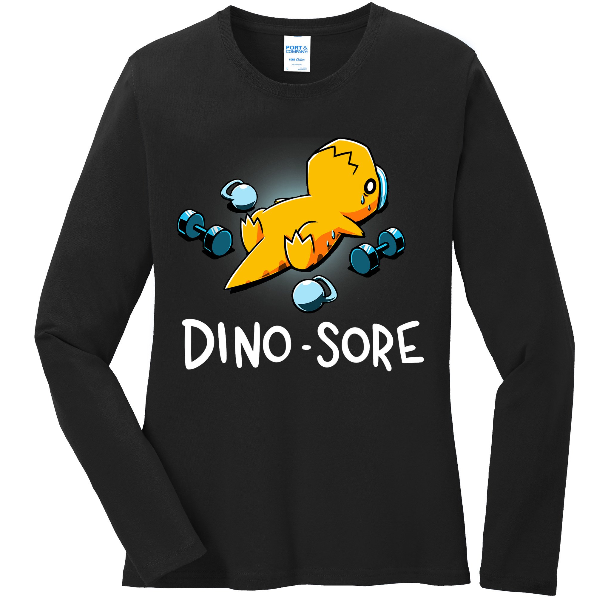 Dino Sore Funny Dinosaur Workout Gym Lifting Fitness Ladies Long Sleeve Shirt