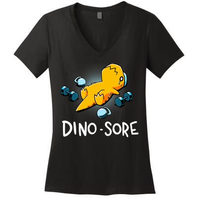Dino Sore Funny Dinosaur Workout Gym Lifting Fitness Women's V-Neck T-Shirt
