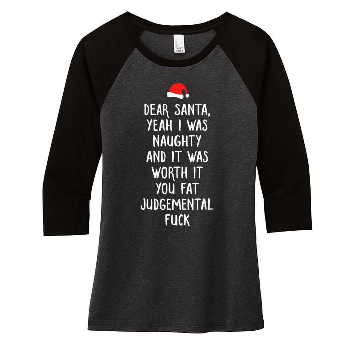 Dear Santa Funny Inappropriate Christmas Women's Tri-Blend 3/4-Sleeve Raglan Shirt