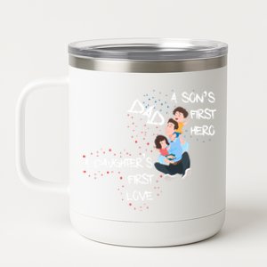 Dad Sons First Hero Daughters First Love Funny Meaningful Gift 12 oz Stainless Steel Tumbler Cup