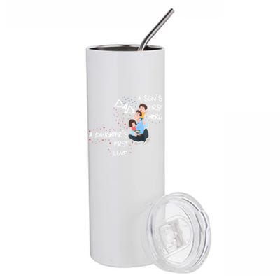 Dad Sons First Hero Daughters First Love Funny Meaningful Gift Stainless Steel Tumbler