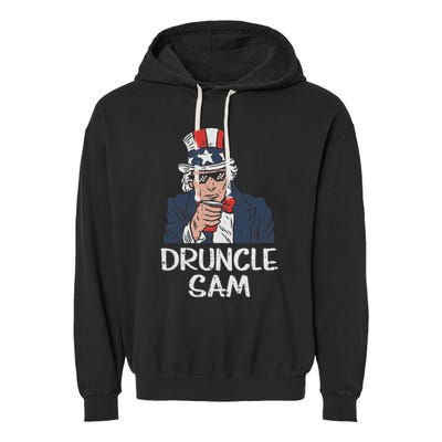 Druncle Sam Funny Uncle Sam Beer 4th Of July Party Drinking Garment-Dyed Fleece Hoodie