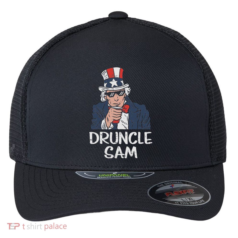 Druncle Sam Funny Uncle Sam Beer 4th Of July Party Drinking Flexfit Unipanel Trucker Cap