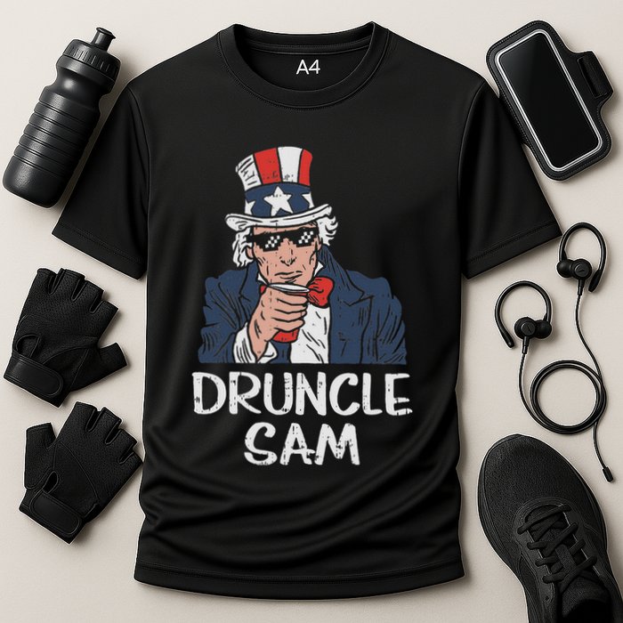 Druncle Sam Funny Uncle Sam Beer 4th Of July Party Drinking Cooling Performance Crew T-Shirt