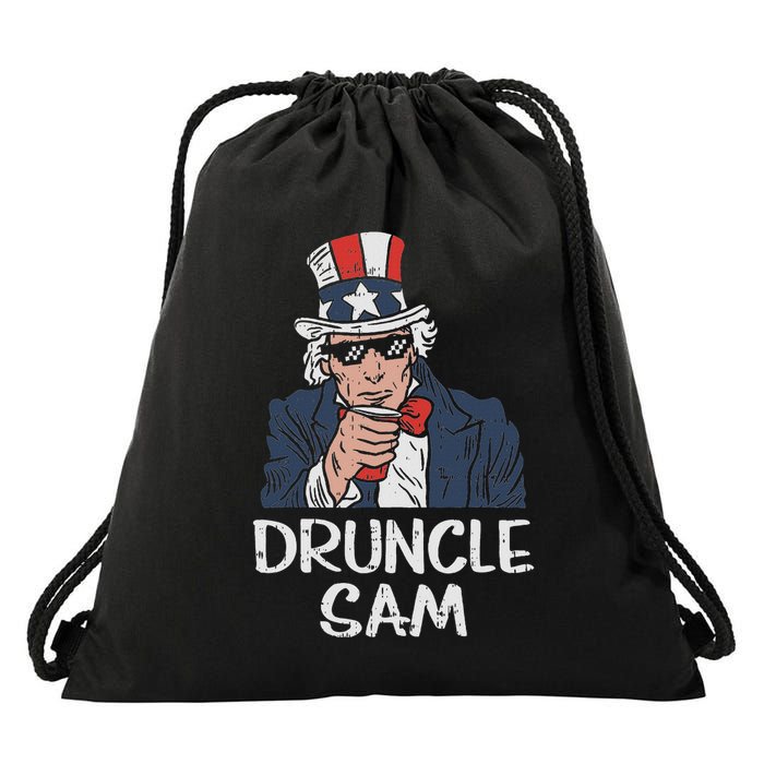 Druncle Sam Funny Uncle Sam Beer 4th Of July Party Drinking Drawstring Bag