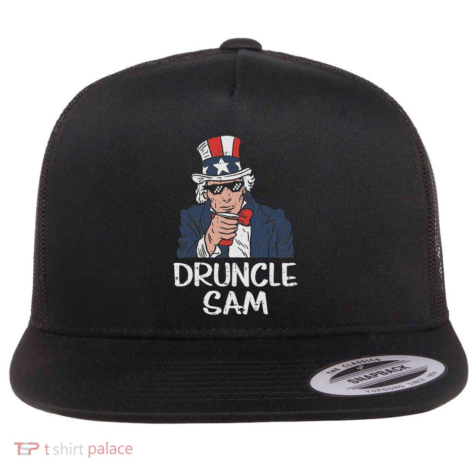 Druncle Sam Funny Uncle Sam Beer 4th Of July Party Drinking Flat Bill Trucker Hat