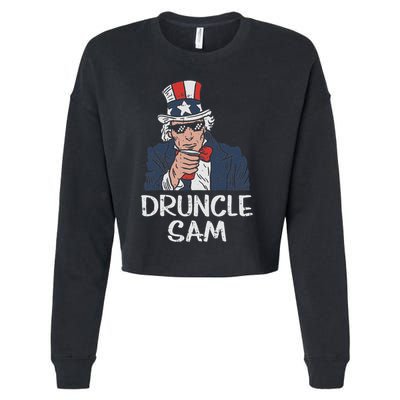 Druncle Sam Funny Uncle Sam Beer 4th Of July Party Drinking Cropped Pullover Crew