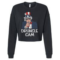 Druncle Sam Funny Uncle Sam Beer 4th Of July Party Drinking Cropped Pullover Crew