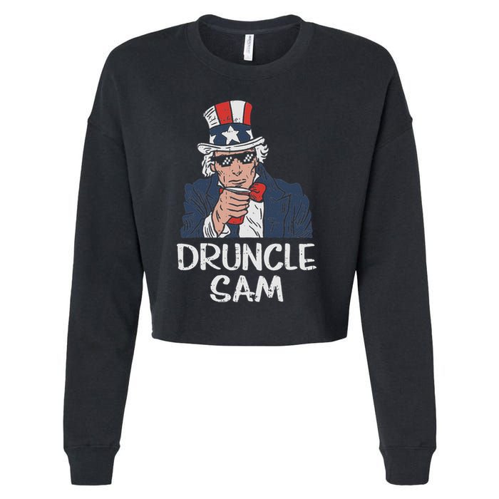 Druncle Sam Funny Uncle Sam Beer 4th Of July Party Drinking Cropped Pullover Crew