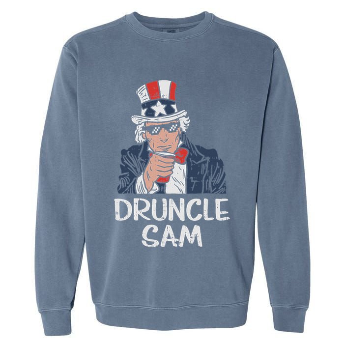 Druncle Sam Funny Uncle Sam Beer 4th Of July Party Drinking Garment-Dyed Sweatshirt